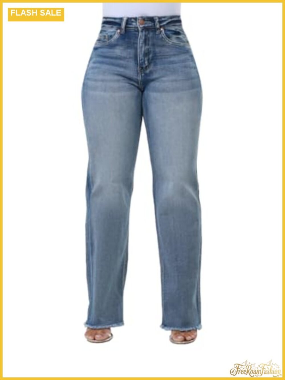 High Rise Wide Leg Baggy Straight Jeans Stretchable Casual Denim Pants